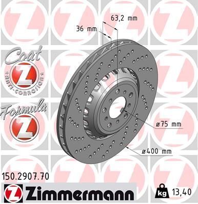 Диск тормозной (передний) BMW 5 (F10)/6 (F12/F13) 10- (400x36) (L) (с покрытием) (с отверстиями) (вент)