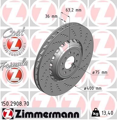 Диск тормозной (передний) BMW 5 (F10)/6 (F12/F13) 10- (400x36) (R) (с покрытием) (с отверстиями) (вент)