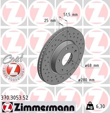 Диск тормозной (передний) Mazda 3 13-(280x25) (с покрытием) (с отверстиями) (вентилированный)