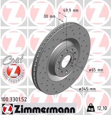 Диск тормозной (передний) Skoda Superb II 08-15/VW Passat/Golf 05-16(345x30)(с покр) (с отверстиями/вент)