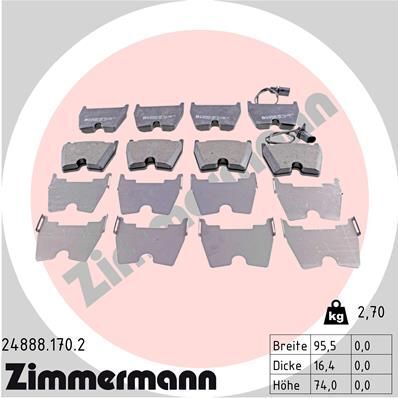 Колодки тормозные (передние) Audi A4/A5/A6/VW Phaeton 02-17 (Brembo) (с датчиком) (95.5x74x16.4)