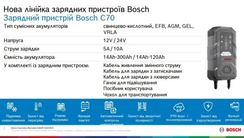 Зарядний пристрій C70 (12V/24V) (для аккум. ємністю від 14Ah до 300Ah) 10A (EFB/GEL/VRLA/AGM)