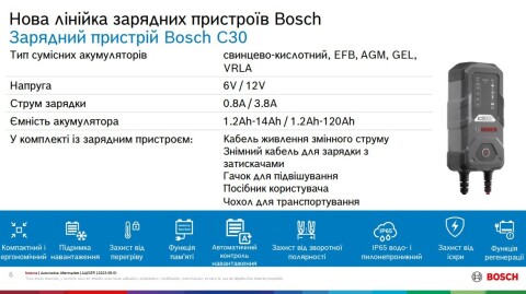 Зарядний пристрій C30 (6V/12V) (для аккум. ємністю від 1.2Ah до 120Ah) 3.8A (EFB/GEL/VRLA/AGM)