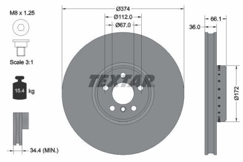 Диск тормозной (передний) BMW 3 (G20)/5 (G30/G31)/7 (G11, G12)/ X5 (G05)/ X6 (G06) (L) (374x36) PRO+