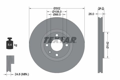 Диск гальмівний (передній) Citroen C4/ Peugeot 207/307 1.6-2.0i 04- (302x26) PRO