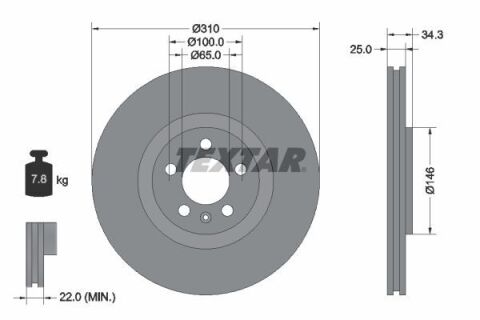 Диск тормозной (передний) Audi A1 10-18/VW Polo 14-/Seat Ibiza 15-17 (310x25) PRO+