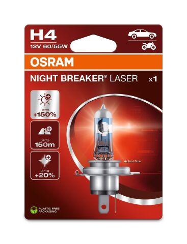 Лампа галогенна H4 12V 60/55W P43t Night Breaker Laser +150%