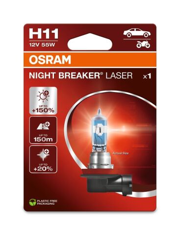 Лампа галогенная H11 55W 12V Night Breaker Laser +150%