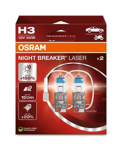 Лампа H3 12V 55W PK22S NIGHT BREAKER LASER +150%