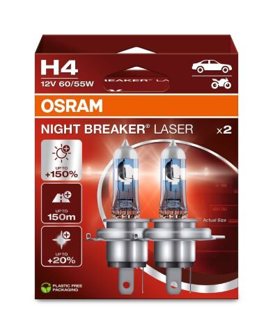 Лампа H4 12V 60/55W P43T NIGHT BREAKER LASER +150%