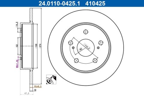 Диск тормозной (задний) Toyota Corolla 1.2/1.8/2.0Hybrid 19-(274x10) (с покрытием)