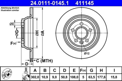 Диск тормозной (задний) Ford Focus 05-12/Mondeo 07-15 (302x11) (с покрытием) (полный)