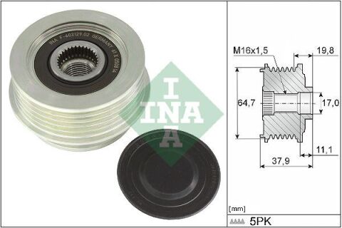 Шків генератора Audi A3 Sportback (8VA, 8VF) 2.5 RS quattro (DNWA DAZA), 17-20