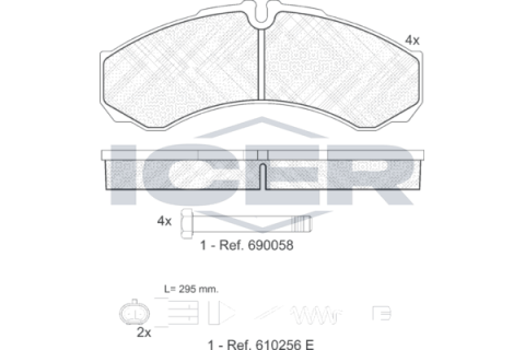 Колодки гальмівні (передні/задні) Iveco Daily II/III/IV/V/VI 89- (+датчики L=295mm)