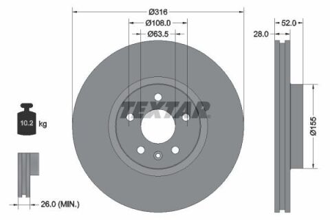 Диск гальмівний (передній) Ford Galaxy/S-max/ Volvo S80/V60/V70 06- (316x28) PRO+