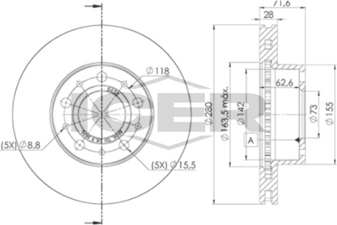 Диск тормозной (передний) Citroen Jumper/Fiat Ducato/Peugeot Boxer 06- (280x28) (с покр.) (вент.)