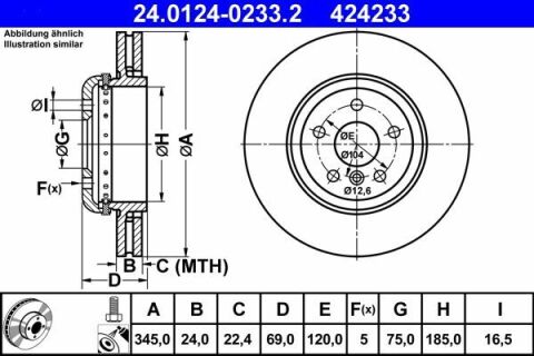 Диск гальмівний (задній) BMW 5 (F10/F11)/6 (F06/F13)/ 7 (F01/F04) 09- (345x24) (з покриттям) (вент.)