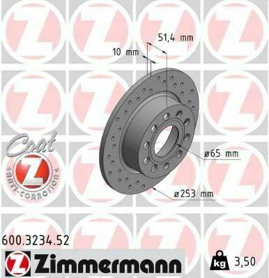 Диск гальмівний (задній) Audi A3//VW Caddy III 04-15/Skoda Octavia III/IV 03- (253x10)(з отворами)