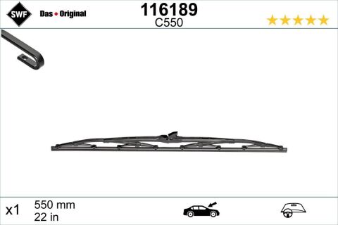 Щетка стеклоочистителя каркасная (550mm) Audi /BMW /Citroen /Daewoo /Daf /Jeep /Kia /MB /Opel /Peugeot