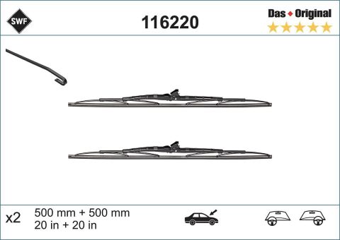 Щітки склоочисника каркасні (500/500mm) BMW / Citroen / Fiat / Ford / Honda / Hyundai / Kia / Mazda / MB / Peugeot / Renault