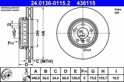 Диск гальмівний (передній) BMW 5 (F10/F11)/6 (F12/F13)/7 (F01-F04) 10- (348x36) (L)(з покр.)(вентил.)