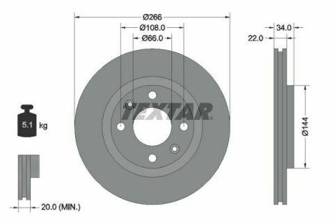 Диск гальмівний (передній) Citroen Berlingo/Peugeot Partner 01- (266x22) (+ESP) PRO