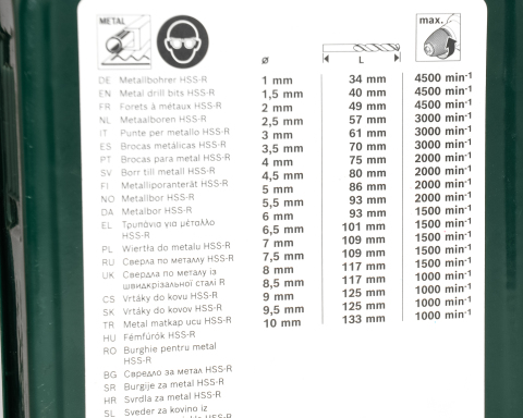 Набір свердл HSS-R (1-10mm) (К-кт 19 шт.) Набір свердл HSS-R (1-10mm) (К-кт 19 шт.)