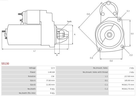 Стартер 12V 1.40kW