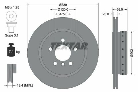 Диск гальмівний (задній) BMW 5 (F10/F11) 09- (330x20) PRO+