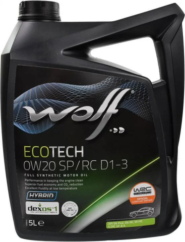 Моторна олива WOLF ECOTECH SP/RC D1-3 0W-20, 5 літрів Моторна олива WOLF ECOTECH SP/RC D1-3 0W-20, 5 літрів