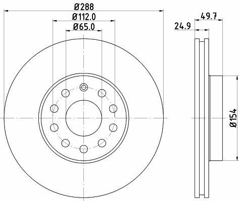 Тормозной диск перед. Caddy III 650kg (288x24.9)