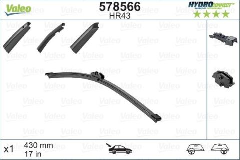 Щітка склоочисника Valeo HR43 HydroConnect Rear 43cm x 1шт. Щітка склоочисника Valeo HR43 HydroConnect Rear 43cm x 1шт.