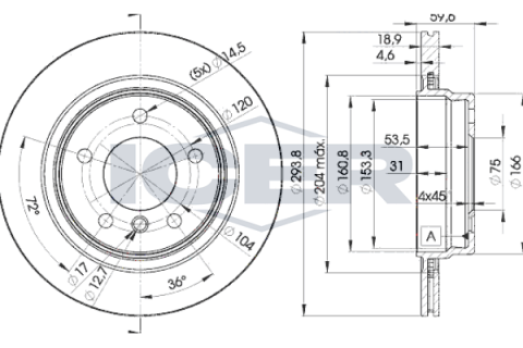 Диск гальмівний (задній) BMW 3 (E46) 98-06 (294x19)