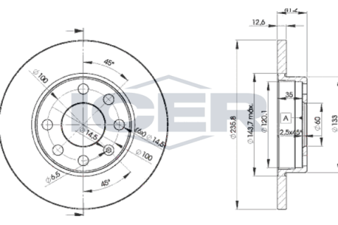 Диск гальмівний (передній) Opel Astra F 91-05/Corsa A/B 82-00/Kadett E 79-93 (236x12.5) (повний) Диск гальмівний (передній) Opel Astra F 91-05/Corsa A/B 82-00/Kadett E 79-93 (236x12.5) (повний)