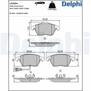 гальмівні колодки передн. AUDI A3 03-Golf V, Caddy, Touran Skoda Octavia