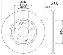 Тормозной передн. (280мм). Hyundai Tucson, Sonata 04-, Kia Magentis диск HIGH CARBON
