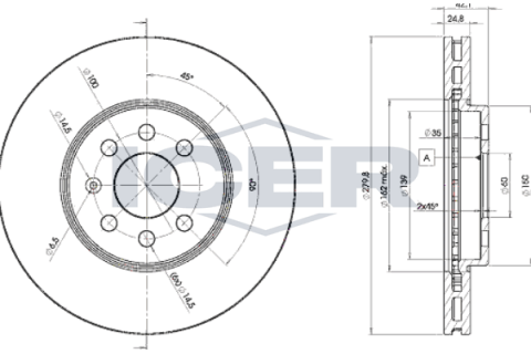 Диск тормозной (передний) Opel Combo 01- (280x24.8) ( вент.)