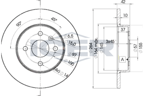 Диск тормозной (задний) Opel Combo 01-/Astra H/Meriva A 05-10 (264x10)(полный)
