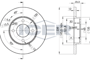 Диск гальмівний (передній) VW Caddy 82-92/Golf 74-99/Passat 73-88/Polo 95-02 (239x12)(з покр)(повний)