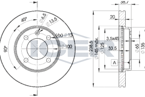 Диск гальмівний (передній) VW Golf 76-99/Passat 81-88/Polo 95-01/Seat Ibiza 93-(239x20)(з покр)(вент)