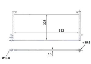 Конденсатор кондиціонера 832x328x16 RVI C, K, T  VOLVO FH, FH II, FH III, FH16, FH16 II, FH16 III 01.03-