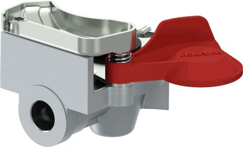 Пневматическая муфта (ручка двери, размер резьбы M22x1,5мм, цвет красный, клапан в комплекте, применение трактор)