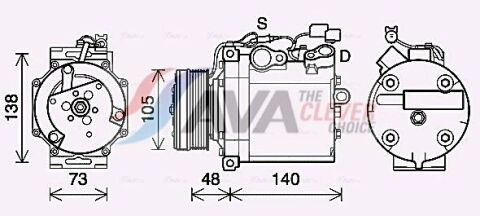 Компресор кондиціонера Mitsubishi Grandis 2.0 DI-D 05–, Lancer VIII 1.8, 2.0 07–, Outlander II 2.0 DI-D 07–, 2.4 06–, Citroen, Peugeot