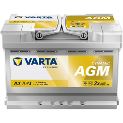 Акумулятор VARTA 12В 70Агод./760А (EN) Dynamic AGM  START&STOP AGM (R+ стандартні клеми) 278x175x189 B13 - монтажний фланець 10.5мм (agm)