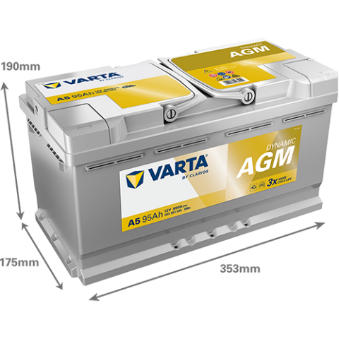 Акумулятор VARTA 12В 95Агод./850А (EN) Dynamic AGM START&STOP AGM (R+ стандартні клеми) 353x175x190 B13 - монтажний фланець 10.5мм (пусковий/agm) Акумулятор VARTA 12В 95Агод./850А (EN) Dynamic AGM START&STOP AGM (R+ стандартні клеми) 353x175x190 B13 - монтажний фланець 10.5мм (пусковий/agm)