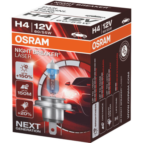 Лампа галогенна H4 12V 60/55W Night Breaker Laser +150% Лампа галогенна H4 12V 60/55W Night Breaker Laser +150%