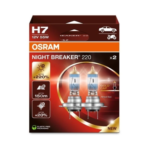 Лампа галогенна H7 12V 55W PX26D Night Breaker 220 (комплект)
