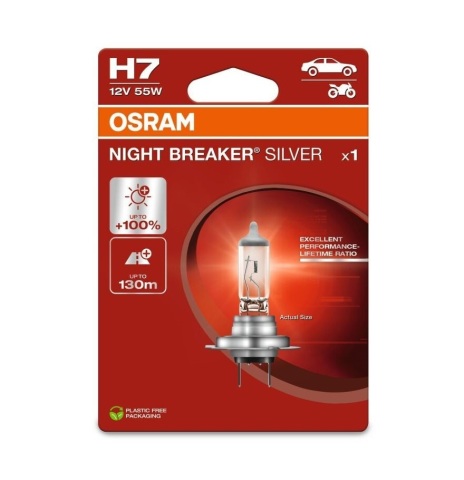 Лампа галогенна H7 12V 55W Night Breaker Silver +100%
