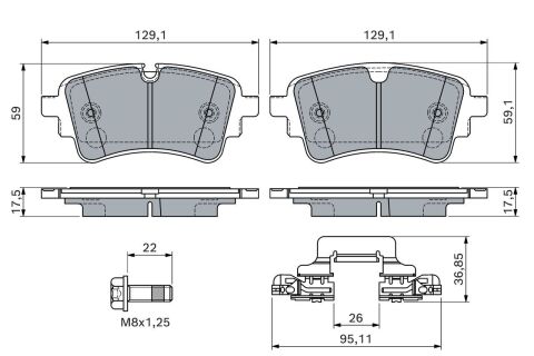 Колодки гальмівні задній A4 2.0 16-, A5 1.4 16-, VW BOSCH AUDI 