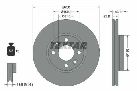 Диск тормозной (передний) Renault Kangoo 08-/Zoe 12- (258x22) PRO